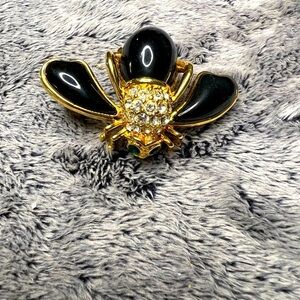Black Enamel Brooch by Joan Rivers with Pave Crystals